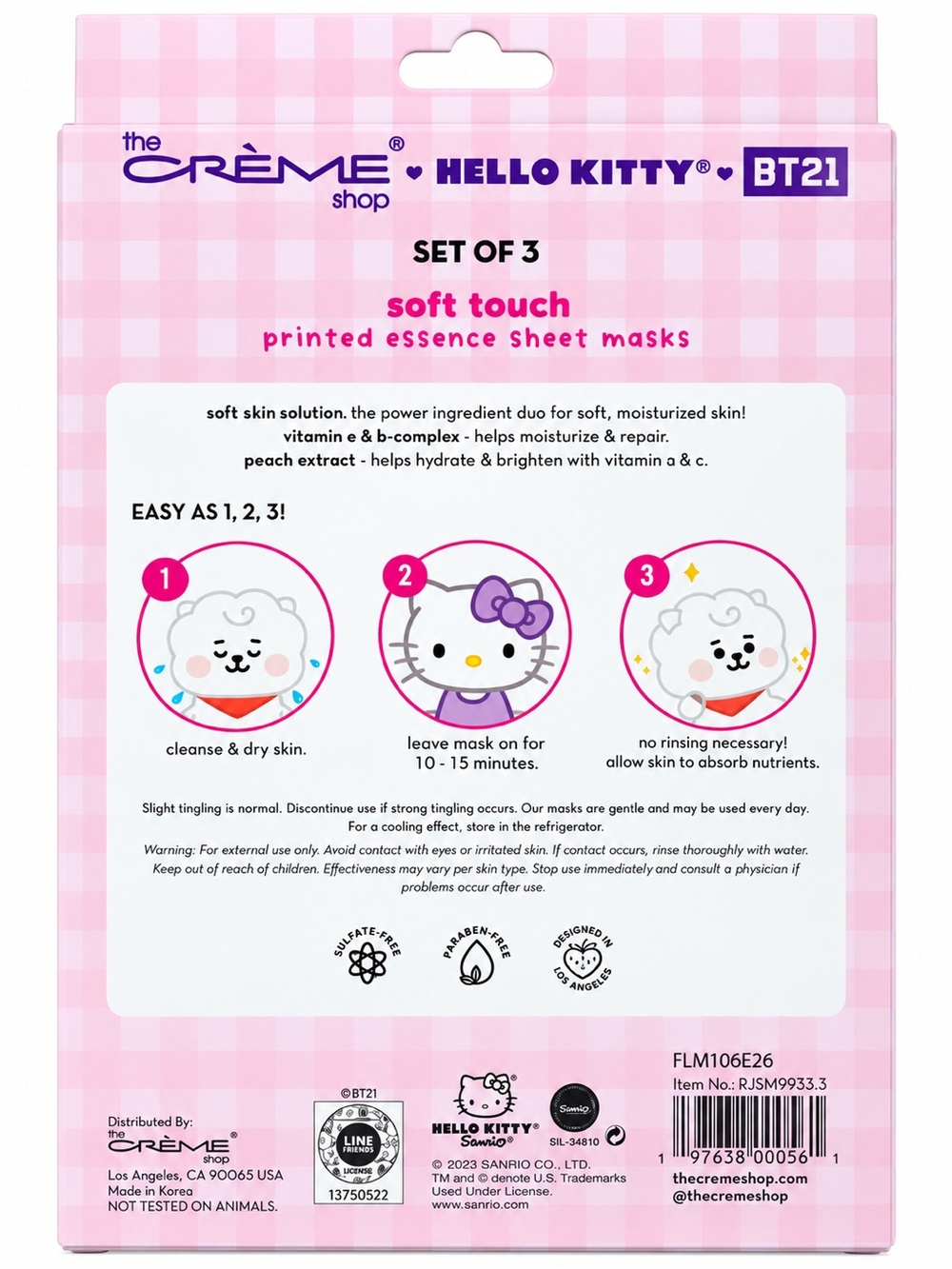 The Creme Shop x Hello Kitty BT21 Soft Touch Sheet Masks - Pink (Set of 3) - Picture 2 of 2